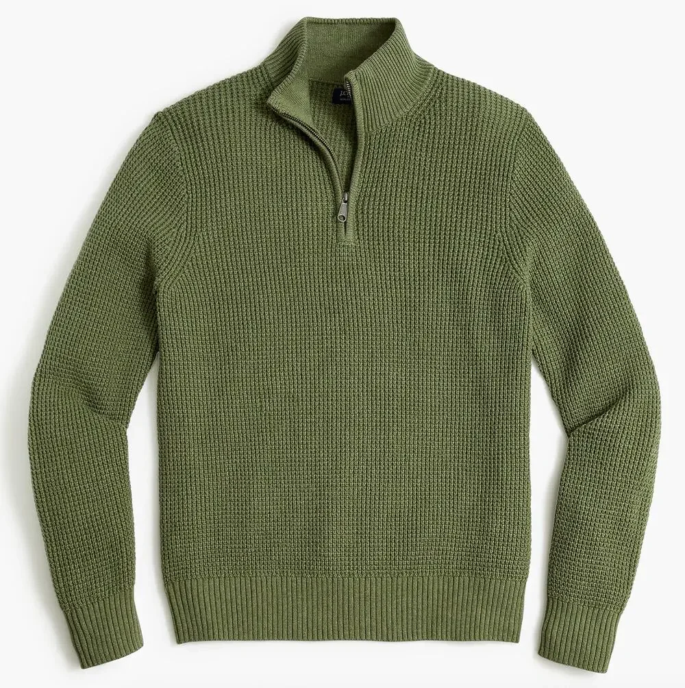J. Crew Waffle Knit Half-Zip Pullover Sweater Hthr Pesto Green AG081 Size M